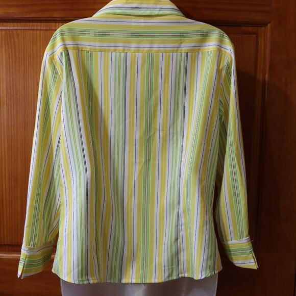 Ninety Vintage Chevron Striped Button-Up Blouse Yellow Green Size LG - Picture 10 of 13